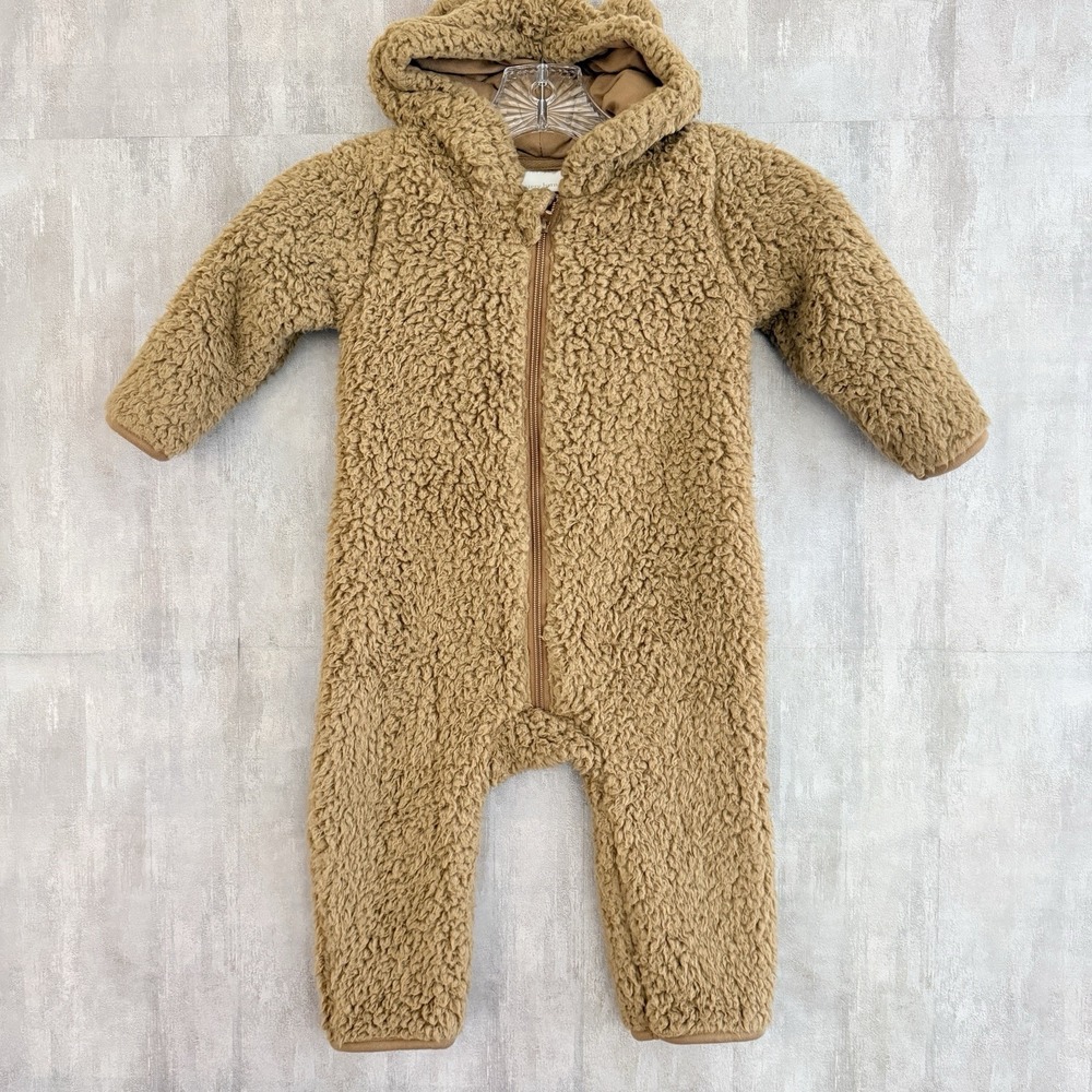Pottery Barn Kids BABY BEAR Jumpsuit Baby Infant 12-24 Months Caramel Warm Cozy